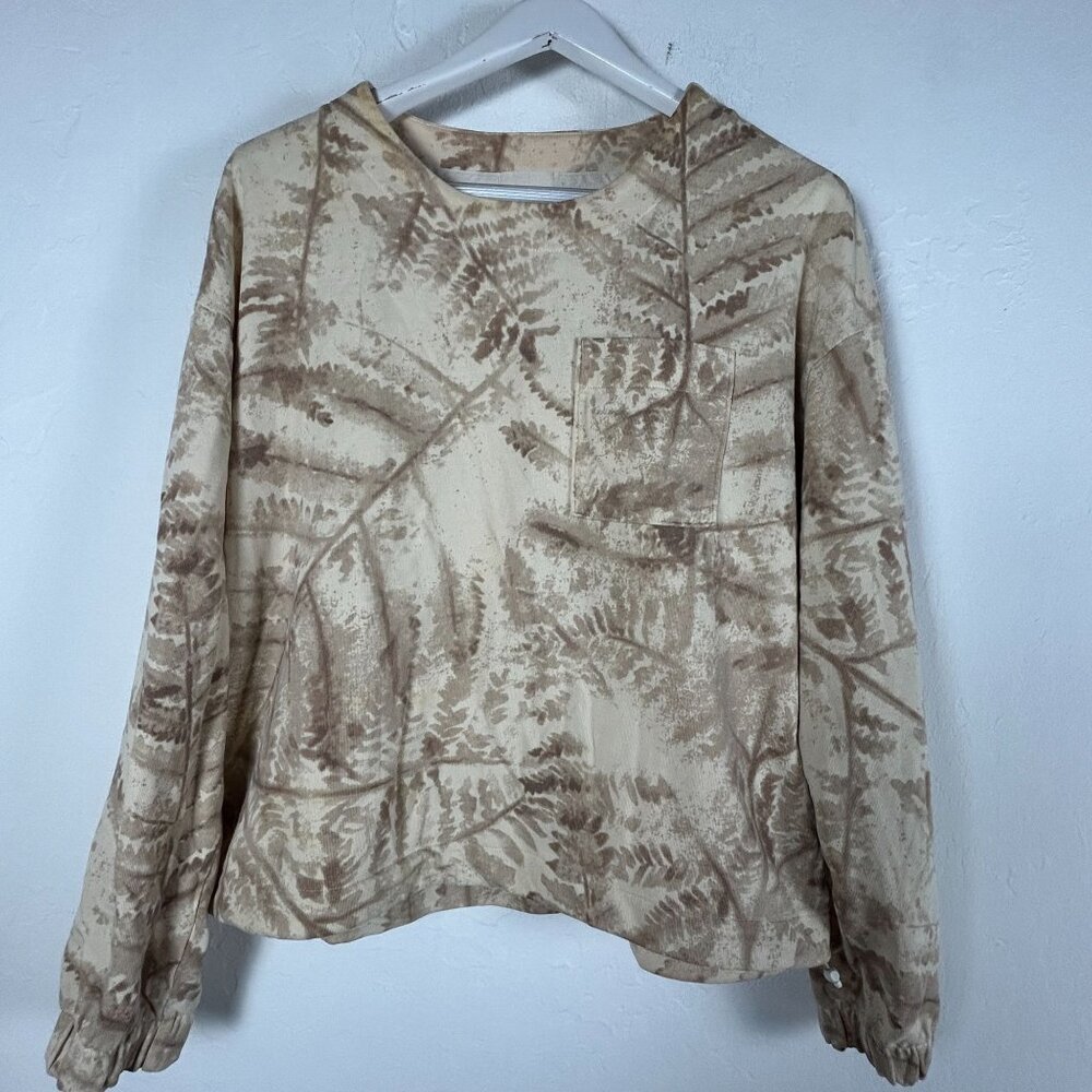 REI Cooperative Womens Beige Fern Pattern Long Sleeve Shirt Top Medium Casual